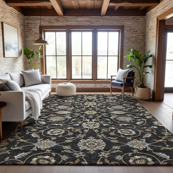 HomeRoots 10' Moroccan Washable Area Rug in Black, Ivory & Gray - UV Protected, Durable & Stylish Design 686801