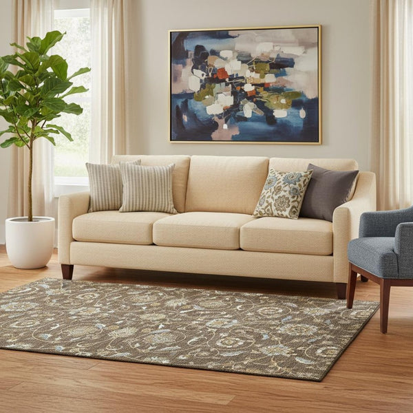 HomeRoots 5' X 8' Moroccan Washable Area Rug in Chocolate, Ivory & Gray with UV Protection for High-Traffic Areas 686803