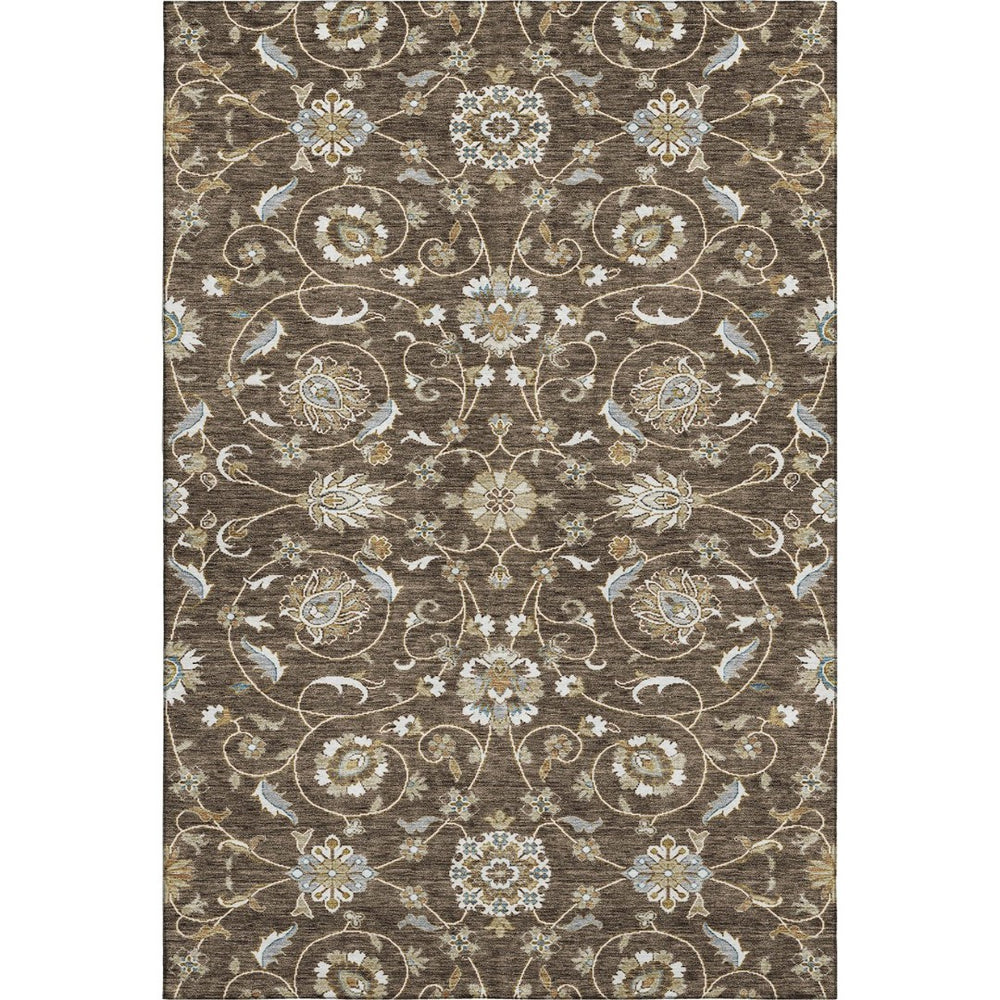 HomeRoots 5' X 8' Moroccan Washable Area Rug in Chocolate, Ivory & Gray with UV Protection for High-Traffic Areas 686803