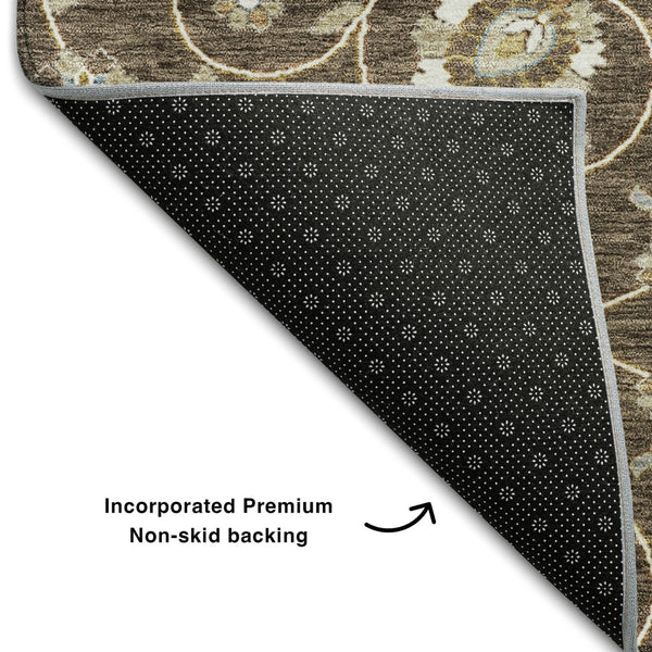 HomeRoots 5' X 8' Moroccan Washable Area Rug in Chocolate, Ivory & Gray with UV Protection for High-Traffic Areas 686803