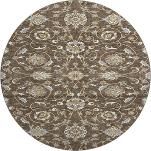 HomeRoots 8' Chocolate Ivory and Gray Washable Round Moroccan Rug, UV Protected, Stain Resistant, Durable Design 686804