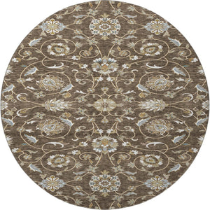 HomeRoots 8' Chocolate Ivory and Gray Washable Round Moroccan Rug, UV Protected, Stain Resistant, Durable Design 686804