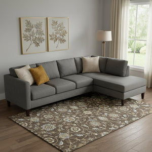 HomeRoots 9' X 12' Moroccan Area Rug in Chocolate, Ivory & Gray - Washable, UV-Protected, Family-Friendly Design 686806