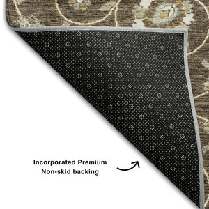 HomeRoots 9' X 12' Moroccan Area Rug in Chocolate, Ivory & Gray - Washable, UV-Protected, Family-Friendly Design 686806