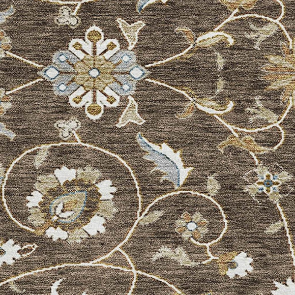 HomeRoots 9' X 12' Moroccan Area Rug in Chocolate, Ivory & Gray - Washable, UV-Protected, Family-Friendly Design 686806