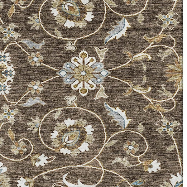 HomeRoots 9' X 12' Moroccan Area Rug in Chocolate, Ivory & Gray - Washable, UV-Protected, Family-Friendly Design 686806