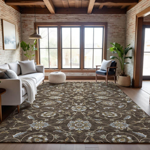 HomeRoots 10' X 14' Moroccan Area Rug in Chocolate, Ivory & Gray – Washable, UV Protected, Stylish Home Accent 686807