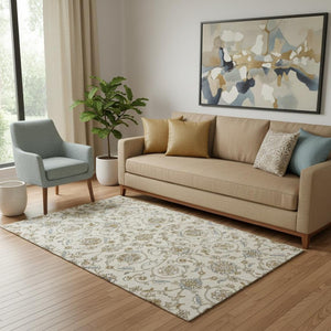 HomeRoots 5' X 8' Ivory Copper Gray Moroccan Area Rug - Washable, Stain Resistant, UV Protected for Durability 686809