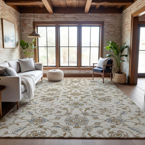 HomeRoots 5' X 8' Ivory Copper Gray Moroccan Area Rug - Washable, Stain Resistant, UV Protected for Durability 686809