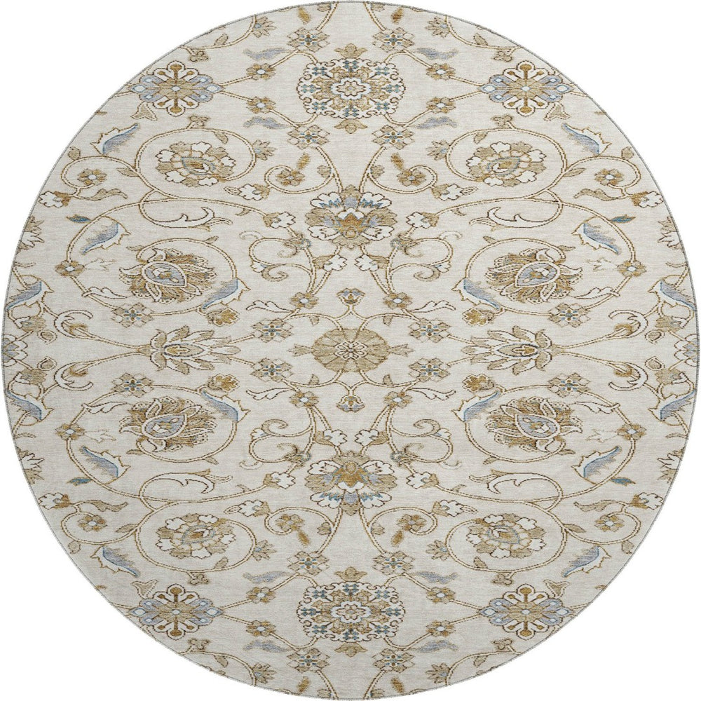 HomeRoots 8' Moroccan Washable Round Rug in Ivory, Copper & Gray - UV Protected, Stain Resistant, Soft & Stylish 686810