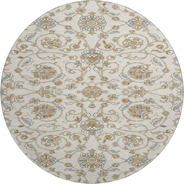 HomeRoots 8' Moroccan Washable Round Rug in Ivory, Copper & Gray - UV Protected, Stain Resistant, Soft & Stylish 686810