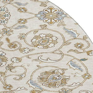 HomeRoots 8' Moroccan Washable Round Rug in Ivory, Copper & Gray - UV Protected, Stain Resistant, Soft & Stylish 686810