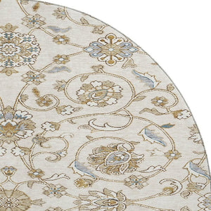 HomeRoots 8' Moroccan Washable Round Rug in Ivory, Copper & Gray - UV Protected, Stain Resistant, Soft & Stylish 686810