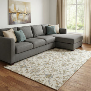 HomeRoots 8' X 10' Moroccan-Inspired Ivory, Copper & Gray Washable Area Rug with UV Protection & Durability 686811