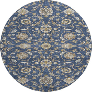 HomeRoots 8' Moroccan-Inspired Washable Round Rug in Navy Blue, Beige & Ivory – UV Protection & Stain Resistant 686816