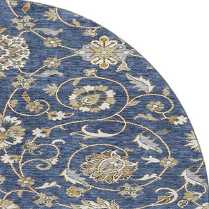 HomeRoots 8' Moroccan-Inspired Washable Round Rug in Navy Blue, Beige & Ivory – UV Protection & Stain Resistant 686816