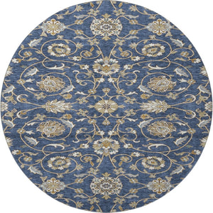HomeRoots 8' Moroccan-Inspired Washable Round Rug in Navy Blue, Beige & Ivory – UV Protection & Stain Resistant 686816