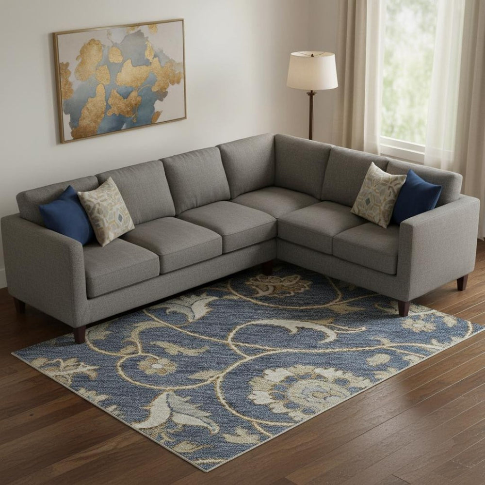 HomeRoots 9' X 12' Moroccan-Inspired Washable Area Rug in Navy Blue, Beige & Ivory - Durable, UV-Protected, Stylish! 686818
