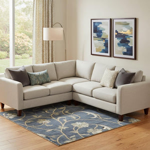 HomeRoots 10' X 14' Moroccan-Inspired Washable Area Rug in Navy, Beige & Ivory – UV Protected for Durability! 686819