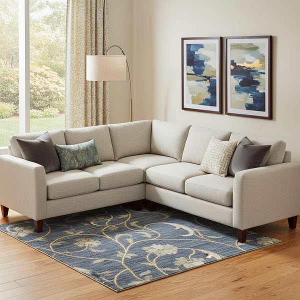 HomeRoots 10' X 14' Moroccan-Inspired Washable Area Rug in Navy, Beige & Ivory – UV Protected for Durability! 686819
