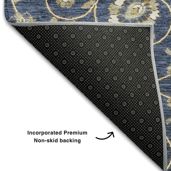 HomeRoots 10' X 14' Moroccan-Inspired Washable Area Rug in Navy, Beige & Ivory – UV Protected for Durability! 686819