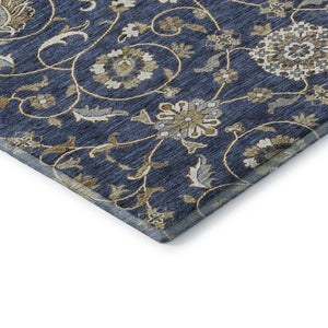 HomeRoots 10' X 14' Moroccan-Inspired Washable Area Rug in Navy, Beige & Ivory – UV Protected for Durability! 686819