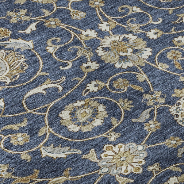 HomeRoots 10' X 14' Moroccan-Inspired Washable Area Rug in Navy, Beige & Ivory – UV Protected for Durability! 686819