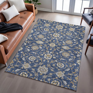 HomeRoots 10' X 14' Moroccan-Inspired Washable Area Rug in Navy, Beige & Ivory – UV Protected for Durability! 686819