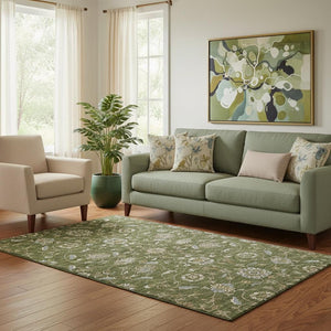HomeRoots 5' X 8' Moroccan Area Rug in Olive Green, Gray & Beige - Stain-Resistant & UV-Protected for Durability 686821