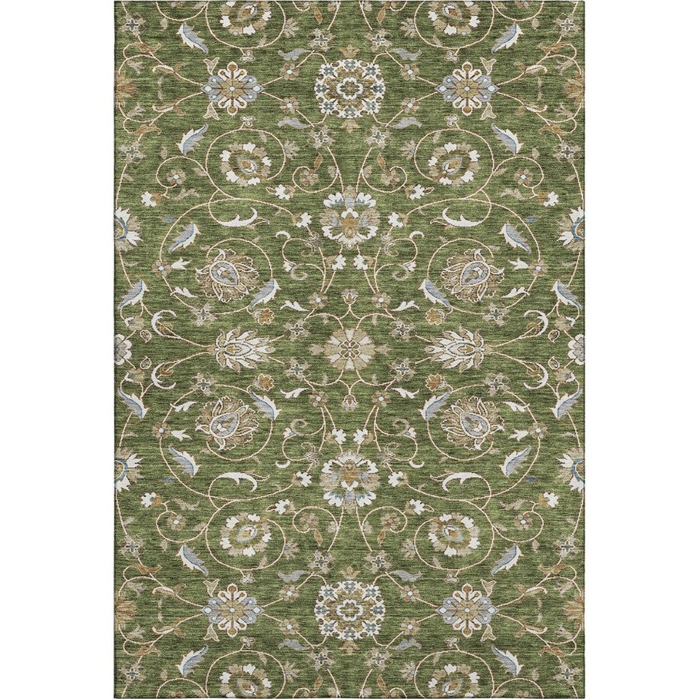 HomeRoots 5' X 8' Moroccan Area Rug in Olive Green, Gray & Beige - Stain-Resistant & UV-Protected for Durability 686821