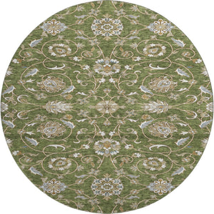 HomeRoots 8' Olive Green Gray Beige Moroccan Round Rug - Durable, Stain-Resistant, UV-Protected for Versatile Spaces 686822