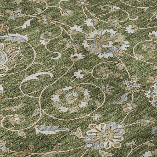 HomeRoots 8' Olive Green Gray Beige Moroccan Round Rug - Durable, Stain-Resistant, UV-Protected for Versatile Spaces 686822