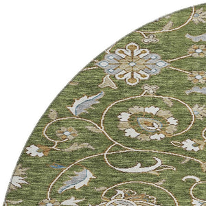 HomeRoots 8' Olive Green Gray Beige Moroccan Round Rug - Durable, Stain-Resistant, UV-Protected for Versatile Spaces 686822