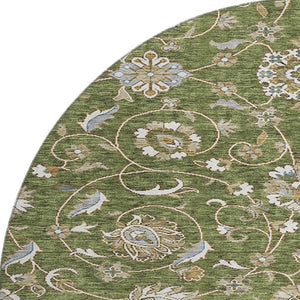 HomeRoots 8' Olive Green Gray Beige Moroccan Round Rug - Durable, Stain-Resistant, UV-Protected for Versatile Spaces 686822