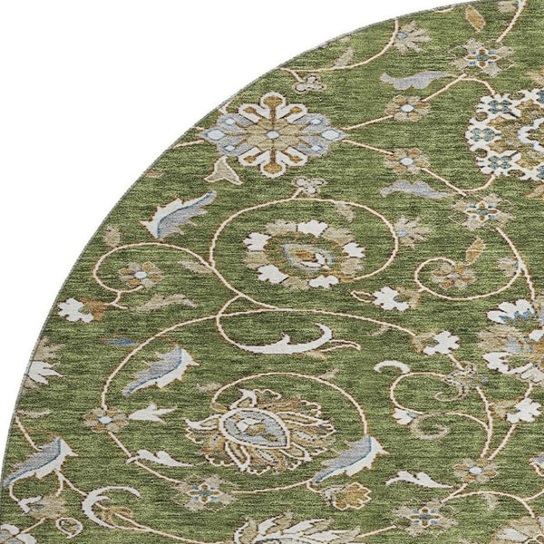 HomeRoots 8' Olive Green Gray Beige Moroccan Round Rug - Durable, Stain-Resistant, UV-Protected for Versatile Spaces 686822