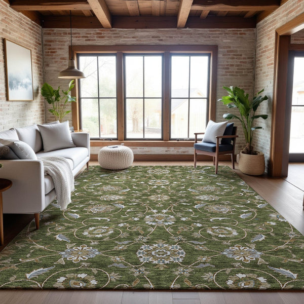 HomeRoots 8' X 10' Moroccan Washable Area Rug in Olive Green, Gray & Beige – Durable, Stylish & UV Protected! 686823