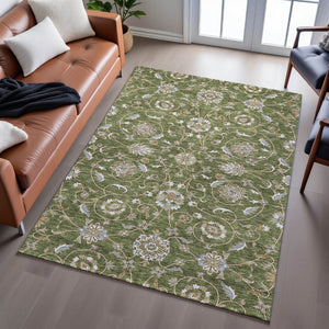 HomeRoots 8' X 10' Moroccan Washable Area Rug in Olive Green, Gray & Beige – Durable, Stylish & UV Protected! 686823