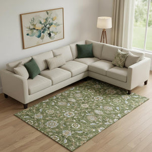 HomeRoots 9' X 12' Moroccan-Inspired Washable Area Rug in Olive Green, Gray, and Beige with UV Protection 686824