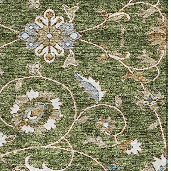 HomeRoots 9' X 12' Moroccan-Inspired Washable Area Rug in Olive Green, Gray, and Beige with UV Protection 686824