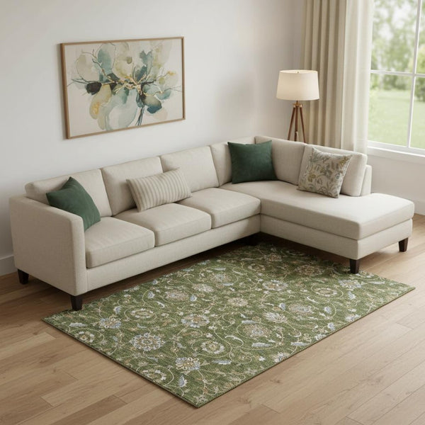 HomeRoots 10' Moroccan Washable Area Rug in Olive Green, Gray & Beige - UV Protection, Stain Resistant & Durable 686825
