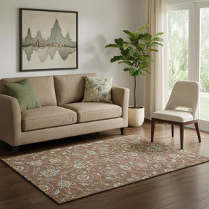 HomeRoots 5' X 8' Moroccan-Inspired Rust Gray and Ivory Area Rug – Washable, UV-Protected, Stylish & Durable 686827