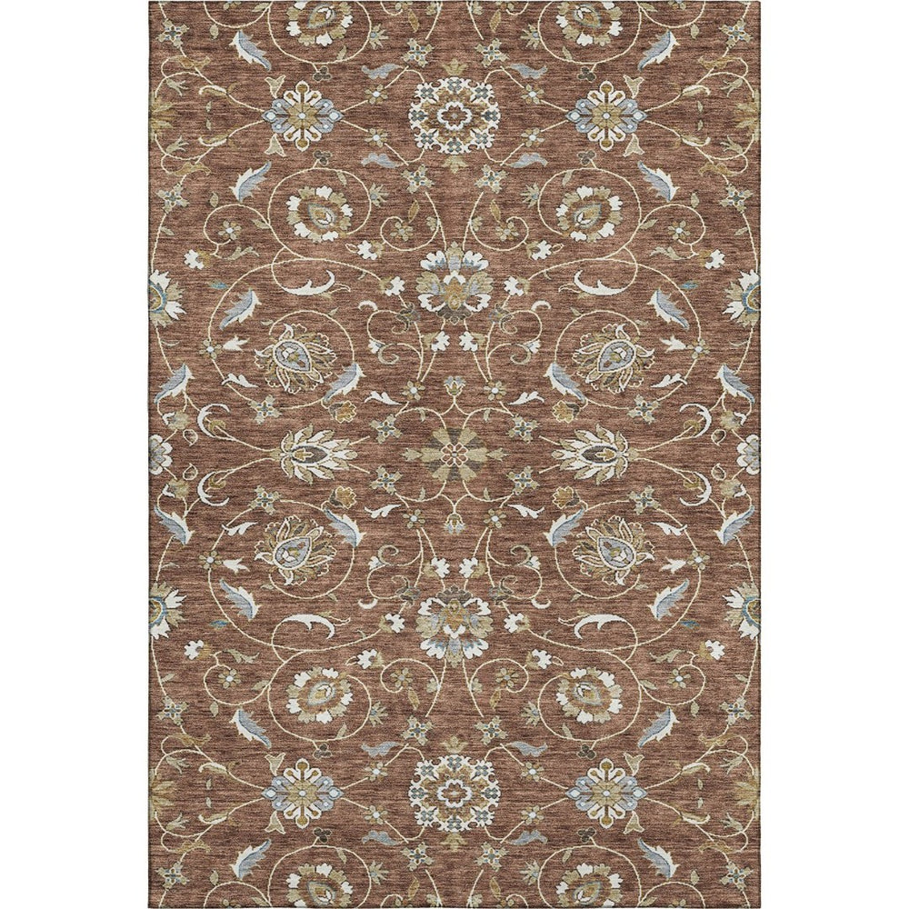 HomeRoots 5' X 8' Moroccan-Inspired Rust Gray and Ivory Area Rug – Washable, UV-Protected, Stylish & Durable 686827
