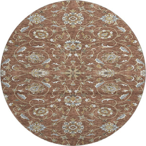HomeRoots 8' Stylish Rust Gray and Ivory Moroccan Round Rug – Washable, UV Protected, Ideal for High-Traffic Areas 686828