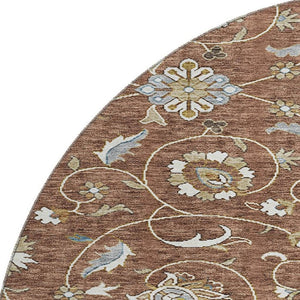 HomeRoots 8' Stylish Rust Gray and Ivory Moroccan Round Rug – Washable, UV Protected, Ideal for High-Traffic Areas 686828