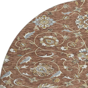 HomeRoots 8' Stylish Rust Gray and Ivory Moroccan Round Rug – Washable, UV Protected, Ideal for High-Traffic Areas 686828