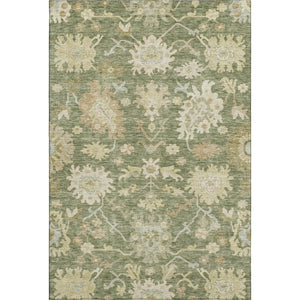 HomeRoots 5' X 8' Artichoke Green Floral Medallion Area Rug - Washable, UV Protected, Ideal for Family Living 686833
