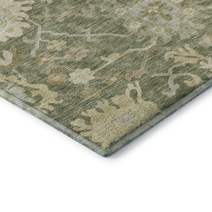 HomeRoots 5' X 8' Artichoke Green Floral Medallion Area Rug - Washable, UV Protected, Ideal for Family Living 686833