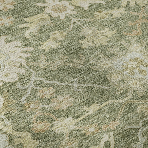 HomeRoots 5' X 8' Artichoke Green Floral Medallion Area Rug - Washable, UV Protected, Ideal for Family Living 686833