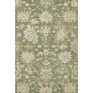 HomeRoots 5' X 8' Artichoke Green Floral Medallion Area Rug - Washable, UV Protected, Ideal for Family Living 686833