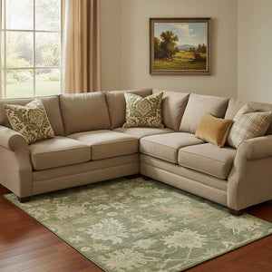 HomeRoots 8' X 10' Artichoke Green Floral Medallion Area Rug – Washable, Stain-Resistant, UV Protection, Durable 686835